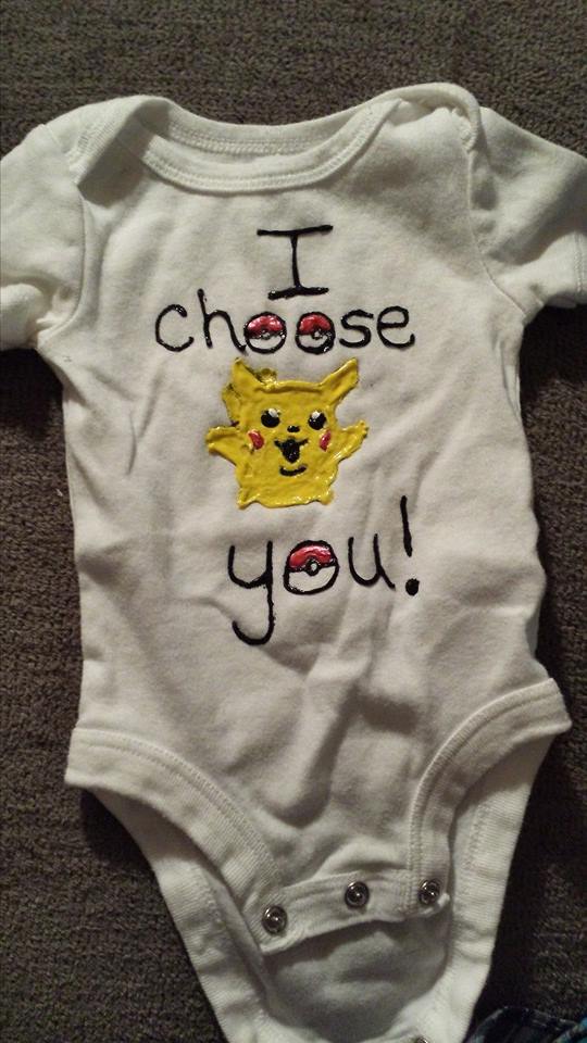 Hand painted Pikachu onesie that says I Choose You