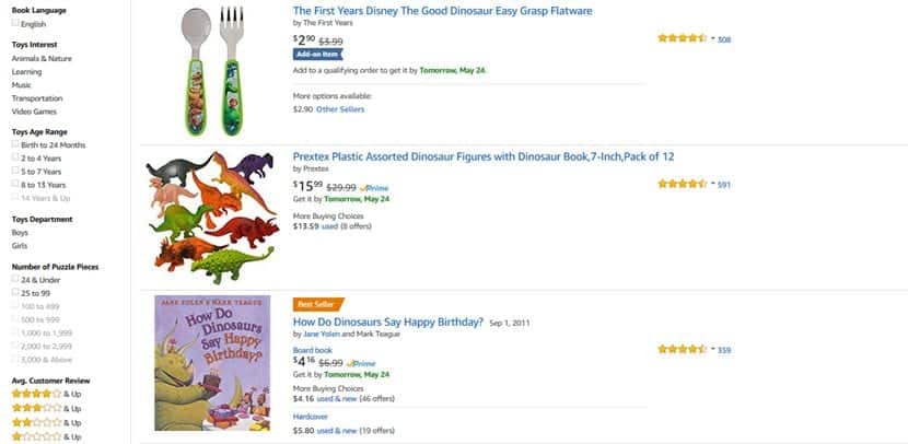 screenshot amazon discounts on dinosaurs