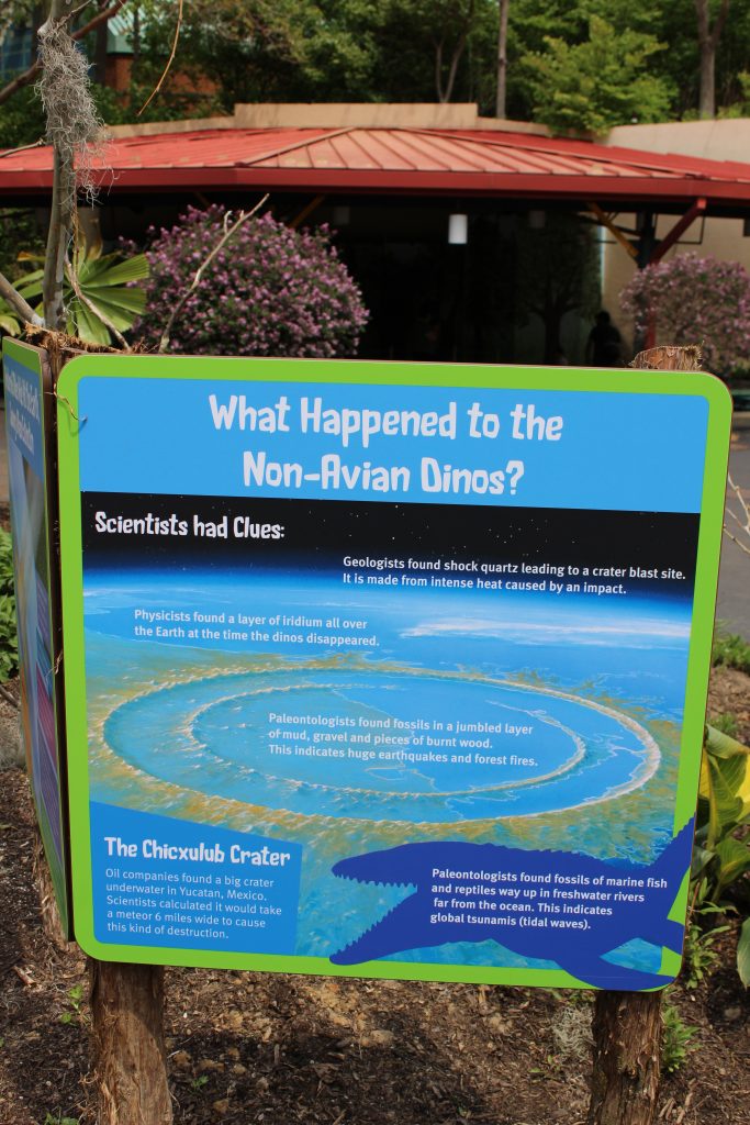 Blue sign that says what happened to the non-avian dinos